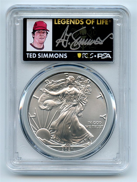 2021 (P) $1 Emergency Silver Eagle PCGS MS70 FDOI Legends of Life Ted Simmons