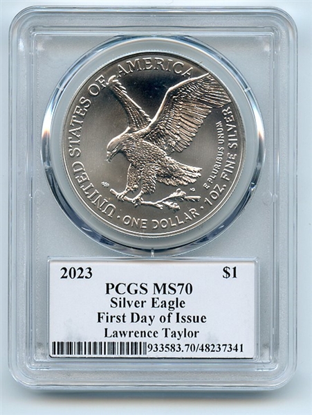 2023 $1 American Silver Eagle 1oz PCGS PSA MS70 FDOI Legends of Life Lawrencw Taylor