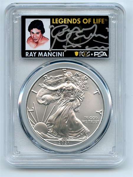 2021 $1 Silver Eagle T1 Last Day Production PCGS MS70 Legends Life Ray Mancini