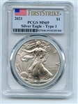 2021 $1 American Silver Eagle 1oz Dollar Type 1 PCGS MS69 First Strike
