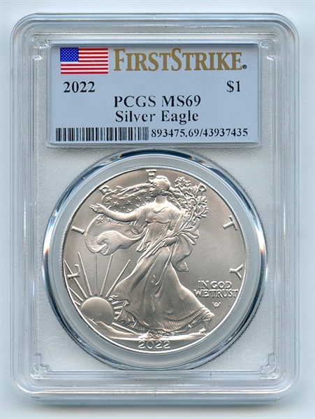 (10) 2022 $1 American Silver Eagle 1oz Dollar PCGS MS69 First Strike