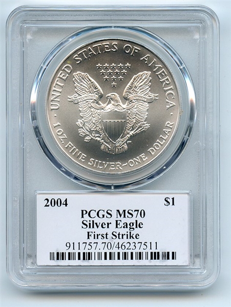 2004 $1 American Silver Eagle 1oz Dollar PCGS MS70 First Strike Cleveland Arrows