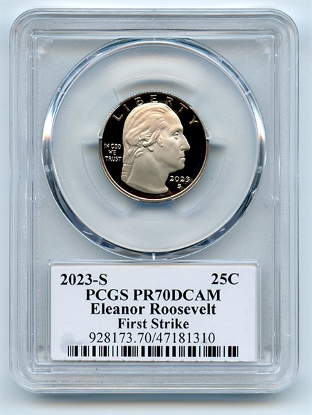 2023 S 25C Clad Elanor Roosevelt Quarter PCGS PR70DCAM FS Leonard Buckley