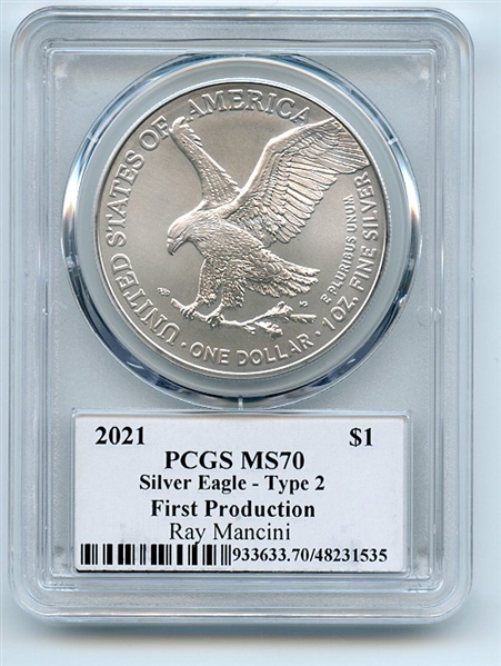 2021 $1 Silver Eagle T2 First Production PCGS MS70 Legends of Life Ray Mancini