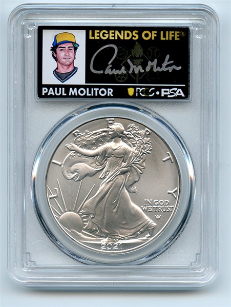 2021 $1 Silver Eagle T2 First Production PCGS MS70 Legends of Life Paul Molitor