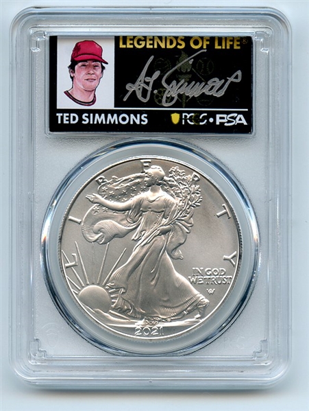 2021 $1 Silver Eagle T2 First Production PCGS MS70 Legends of Life Ted Simmons