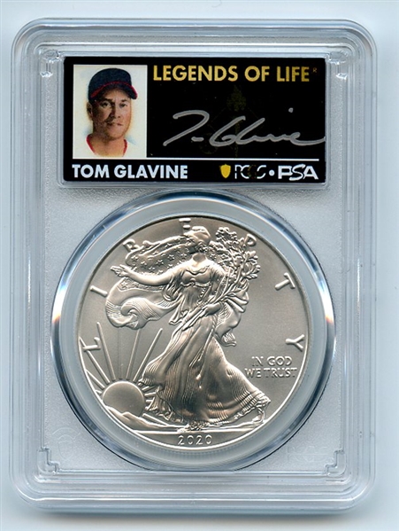 2020 $1 American Silver Eagle 1oz PCGS MS70 FS Legends of Life Tom Glavine