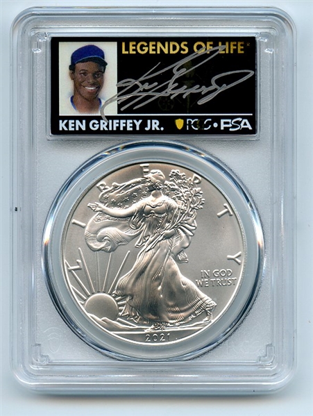 2021 $1 T1 American Silver Eagle 1oz PCGS MS70 FS Legends of Life Ken Griffey Jr