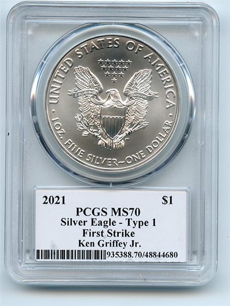 2021 $1 T1 American Silver Eagle 1oz PCGS MS70 FS Legends of Life Ken Griffey Jr