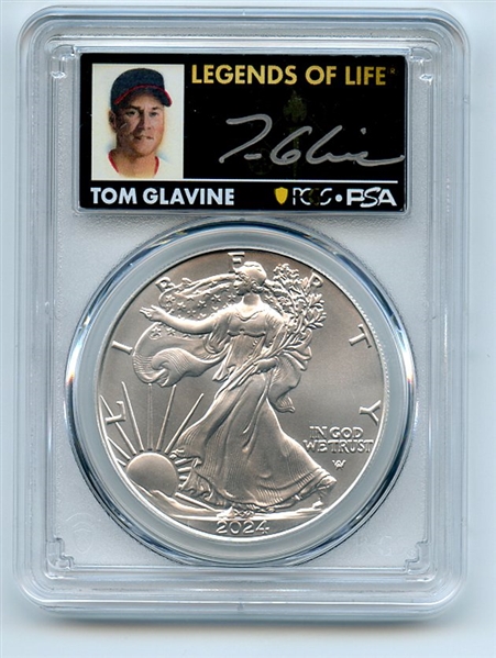 2024 $1 American Silver Eagle 1oz PCGS MS70 FDOI Legends of Life Tom Glavine