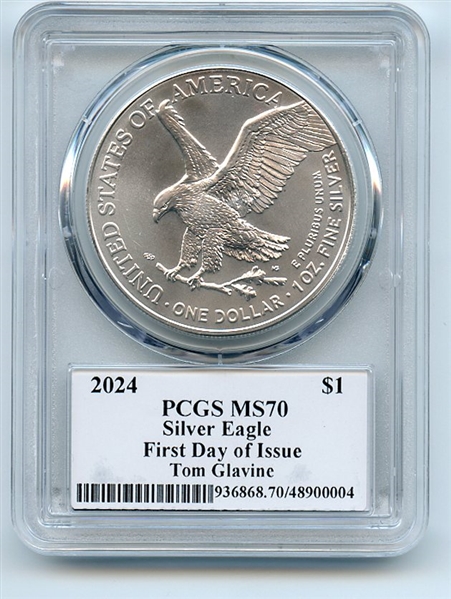 2024 $1 American Silver Eagle 1oz PCGS MS70 FDOI Legends of Life Tom Glavine