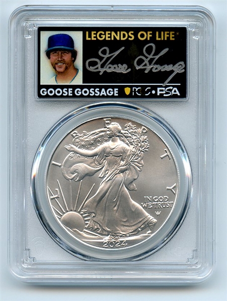 2024 $1 American Silver Eagle 1oz PCGS MS70 FDOI Legends of Life Goose Gossage