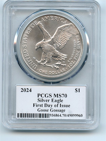 2024 $1 American Silver Eagle 1oz PCGS MS70 FDOI Legends of Life Goose Gossage