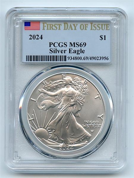 2024 $1 American Silver Eagle Dollar 1oz PCGS MS69 First Day of Issue FDOI