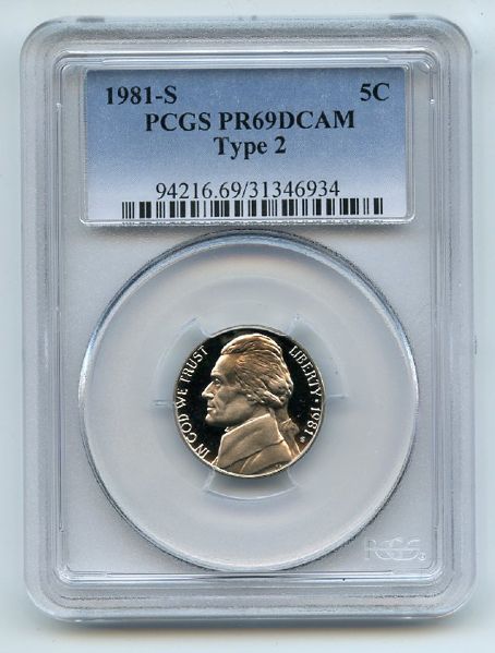 1981 S 5C Type 2 T2 Jefferson Nickel Proof PCGS PR69DCAM