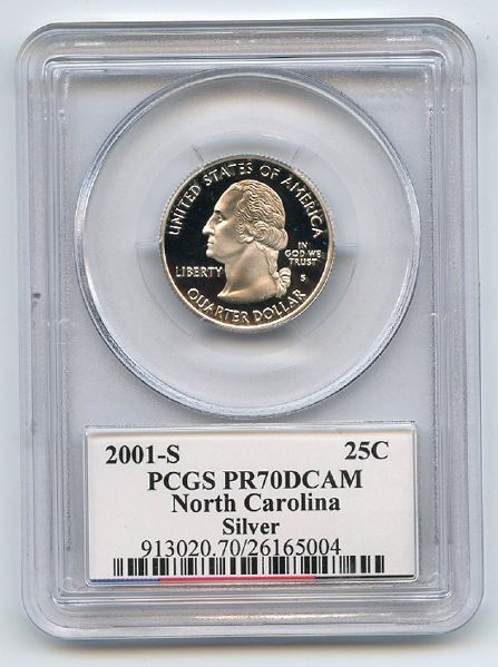 2001 S 25C Silver North Carolina Quarter PCGS PR70DCAM