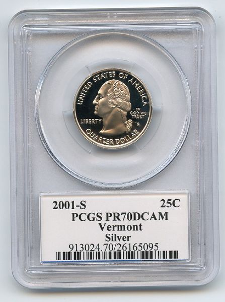 2001 S 25C Silver Vermont Quarter PCGS PR70DCAM