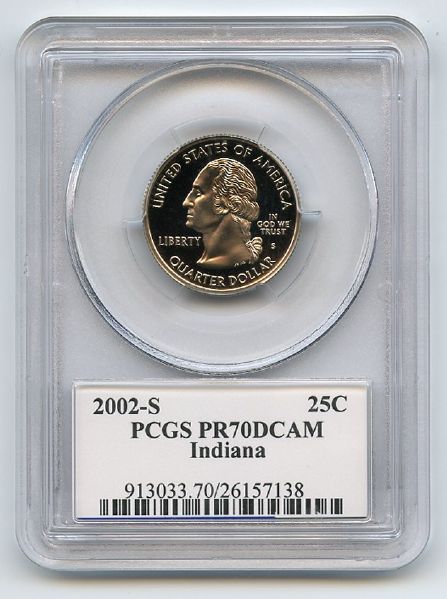 2002 S 25C Clad Indiana Quarter PCGS PR70DCAM