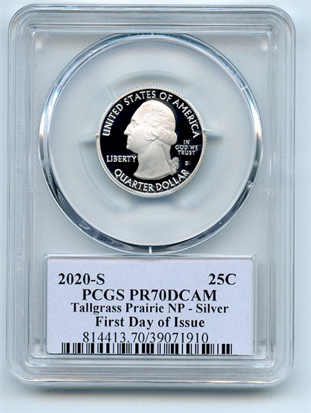 2020 S 25C Silver Tallgrass Quarter PCGS PR70DCAM FDOI Thomas Cleveland Native