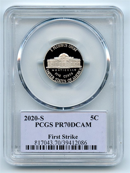 2020 S 5C Jefferson Nickel PCGS PR70DCAM First Strike Cleveland Native