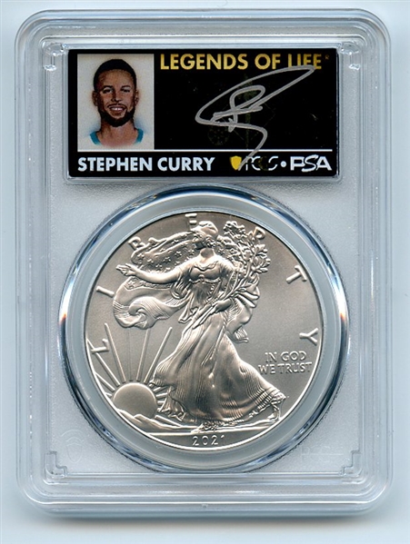 2021 $1 T1 American Silver Eagle 1oz PCGS MS70 FS Legends of Life Stephen Curry