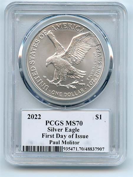 2022 $1 American Silver Eagle 1oz PCGS MS70 FDOI Legends of Life Paul Molitor