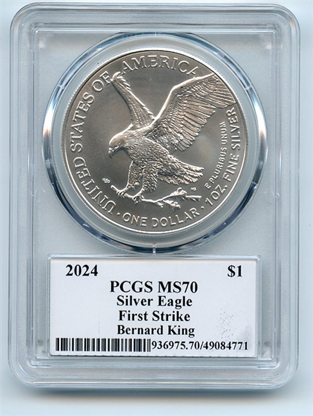 2024 $1 American Silver Eagle 1oz PCGS MS70 FS Legends of Life Bernard King