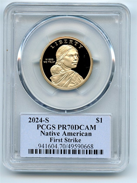 2024 S $1 Sacagawea Dollar PCGS PR70DCAM First Strike Thomas Cleveland Native