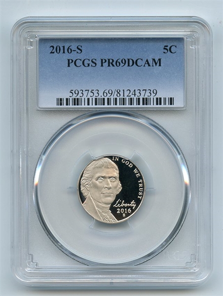 2016 S 5C Jefferson Nickel PCGS PR69DCAM