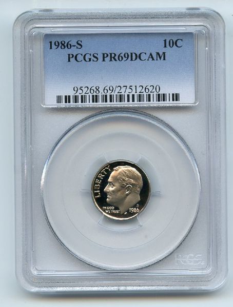 1986 S 10C Roosevelt Dime Proof PCGS PR69DCAM