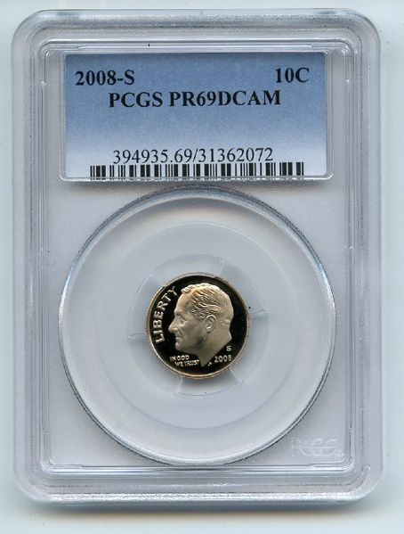 2008 S 10C Roosevelt Dime PCGS PR69DCAM