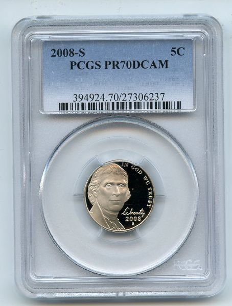 2008 S 5C Jefferson Nickel PCGS PR70DCAM