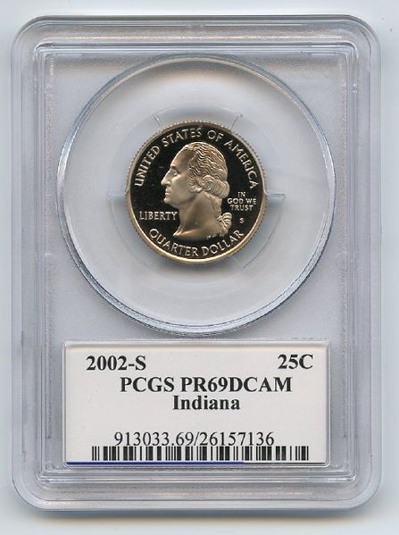 2002 S 25C Clad Indiana Quarter PCGS PR69DCAM