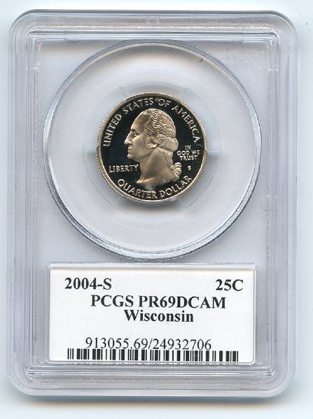 2004 S 25C Clad Wisconsin Quarter PCGS PR69DCAM