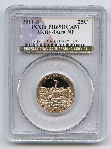 2011 S 25C Clad Gettysburg Quarter PCGS PR69DCAM