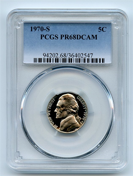 1970 S 5C Jefferson Nickel PCGS PR68DCAM