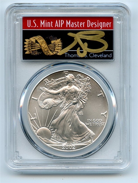 2002 $1 American Silver Eagle Dollar PCGS MS70 Thomas Cleveland Arrows