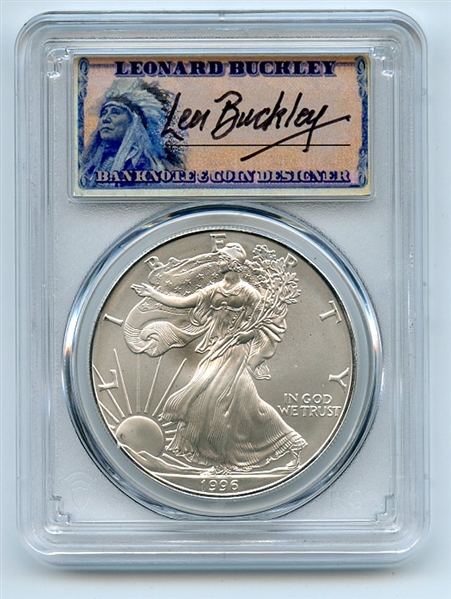 1996 $1 American Silver Eagle Dollar 1oz PCGS MS70 Leonard Buckley