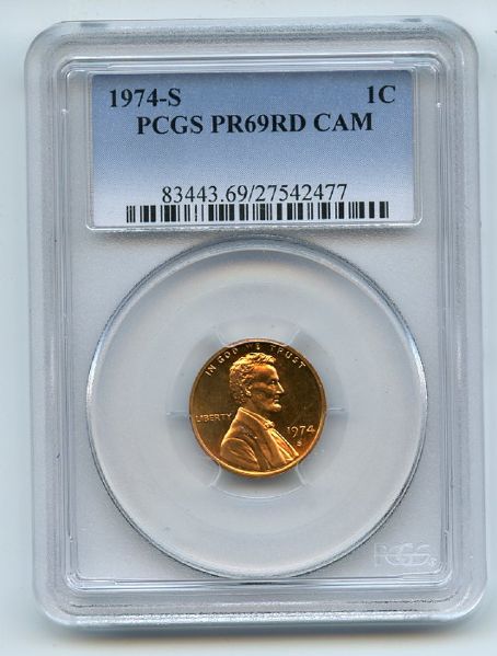 1974 S 1C Lincoln Cent Proof PCGS PR69DCAM