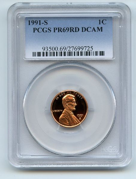 1991 S 1C Lincoln Cent Proof PCGS PR69DCAM