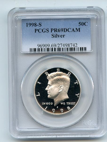 1998 S 50C Silver Kennedy Half Dollar Proof PCGS PR69DCAM