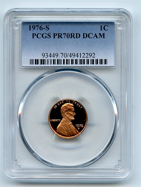 1976 S 1C Lincoln Cent Proof PCGS PR70DCAM