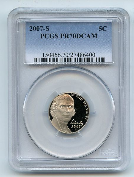 2007 S 5C Jefferson Nickel PCGS PR70DCAM