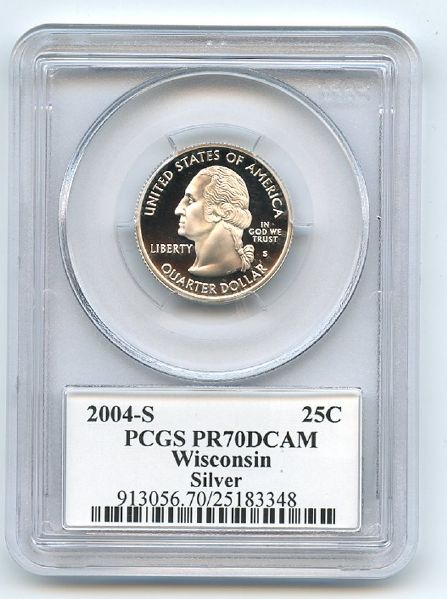 2004 S 25C Silver Wisconsin Quarter PCGS PR70DCAM