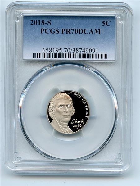 2018 S 5C Jefferson Nickel PCGS PR70DCAM