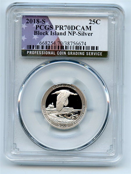 2018 S 25C Silver Block Island Quarter PCGS PR70DCAM