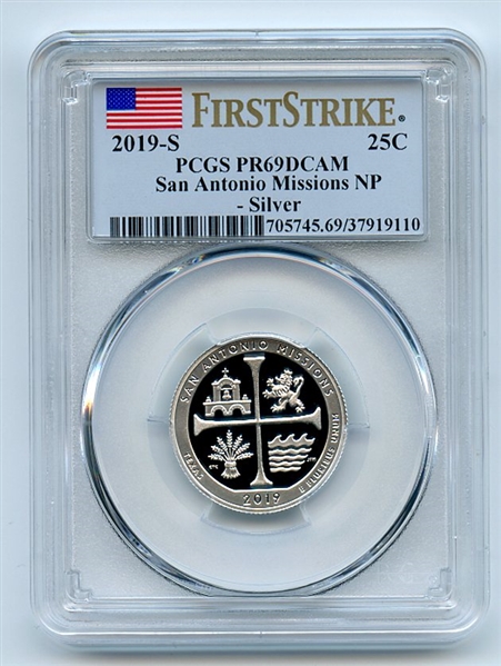 2019 S 25C Silver San Antonio Missions Quarter PCGS PR69DCAM First Strike