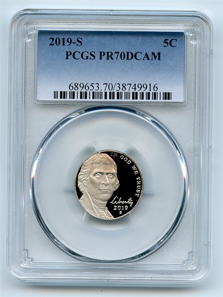 2019 S 5C Jefferson Nickel PCGS PR70DCAM