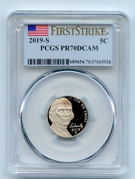 2019 S 5C Jefferson Nickel PCGS PR70DCAM First Strike