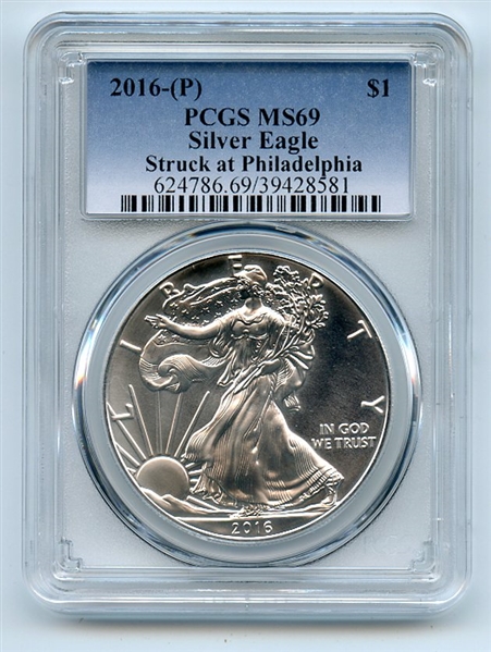 2016 (P) $1 American Silver Eagle 1oz Dollar PCGS MS69 Struck in Philadelphia